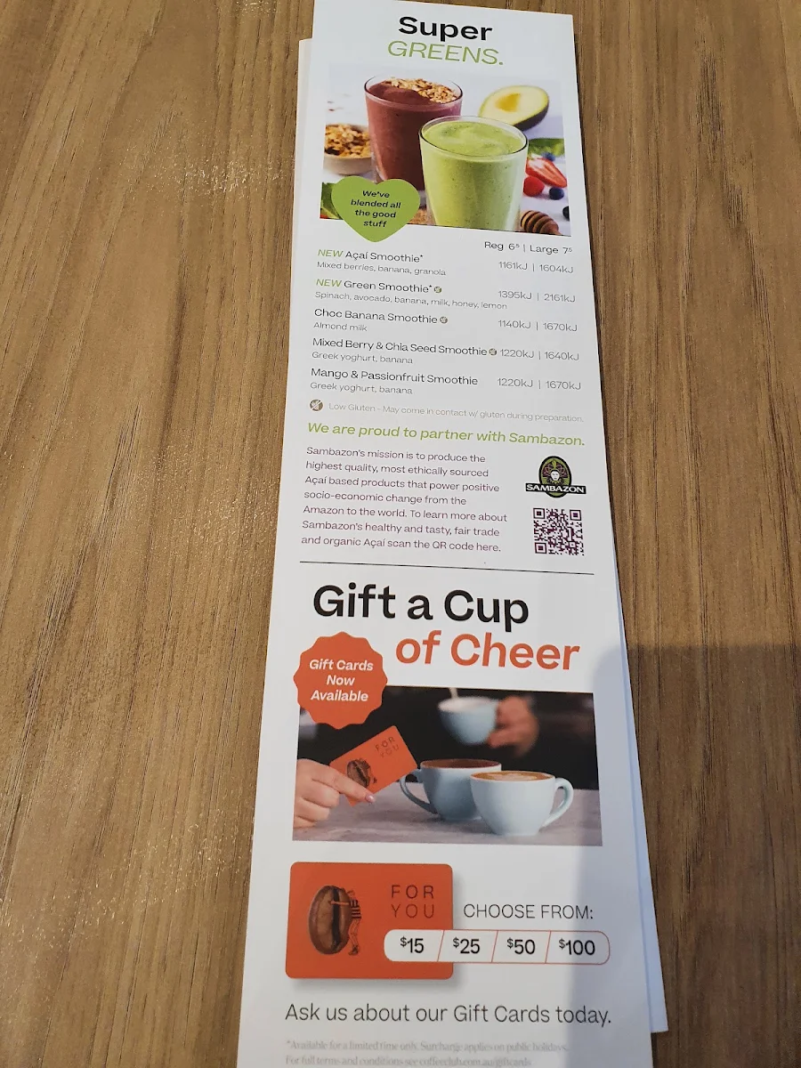Menu, The Coffee Club