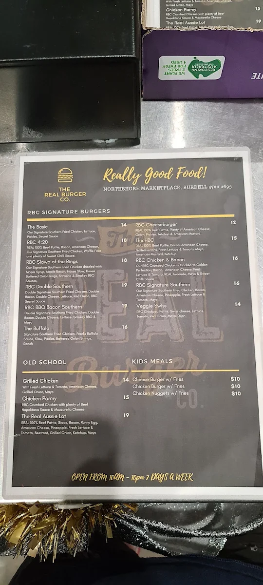Menu, The Real Burger Co. North Shore
