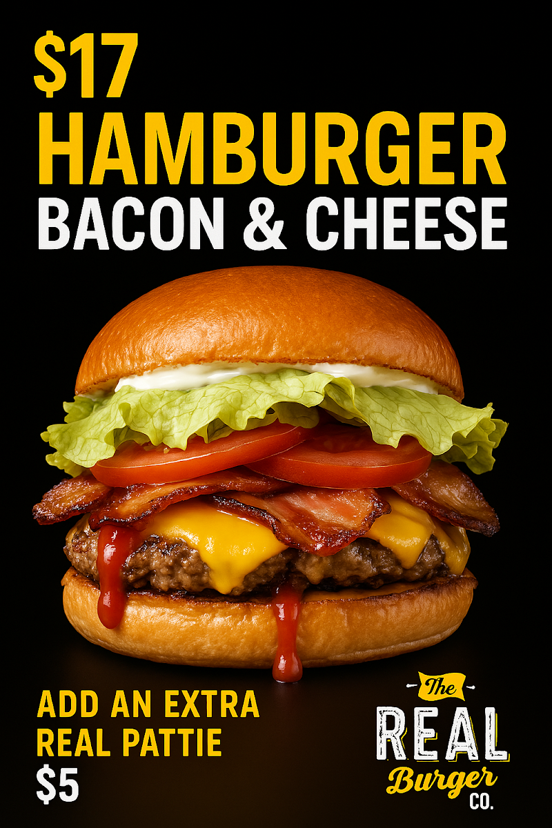 Menu, The Real Burger Co. North Shore