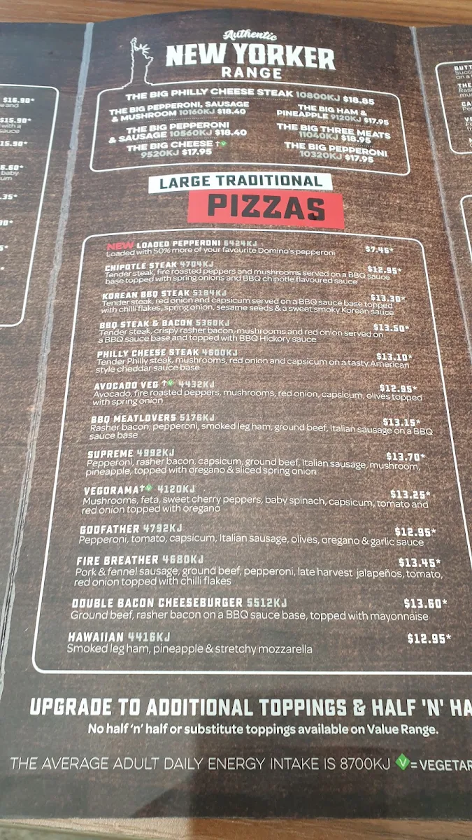 Menu, Domino's Pizza Melton