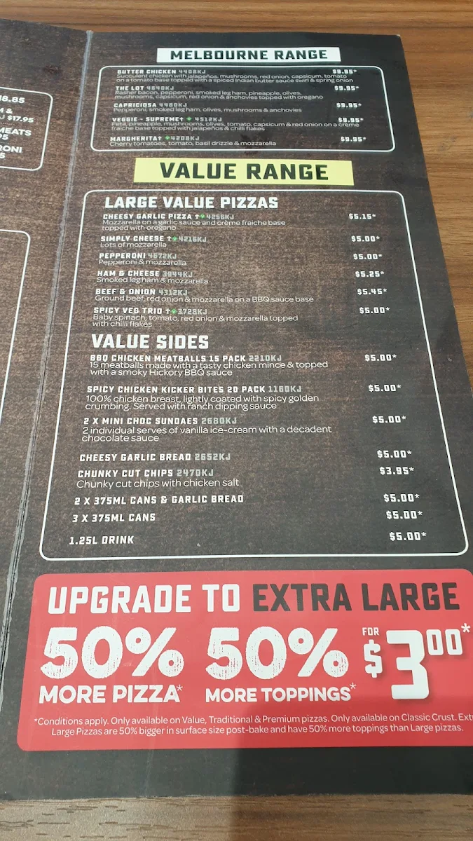Menu, Domino's Pizza Melton