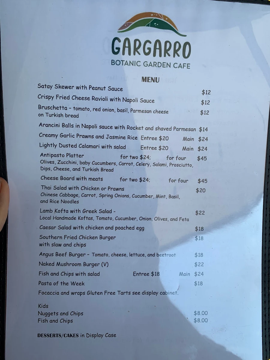 Menu, Gargarro Botanic Garden Cafe