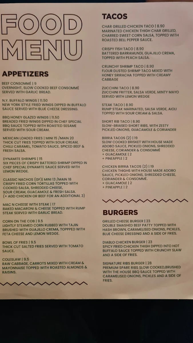 Menu, Street Taste