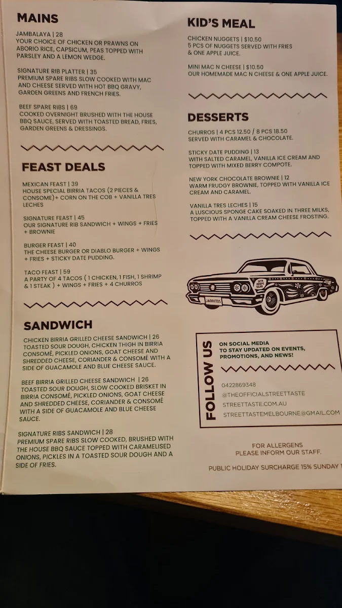 Menu, Street Taste