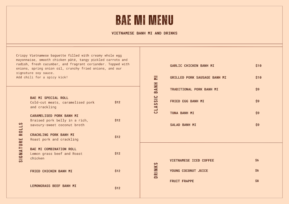 Menu, Bae Mi