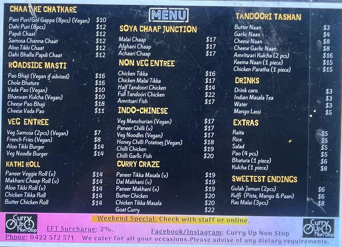 Menu, Curry Up Non Stop