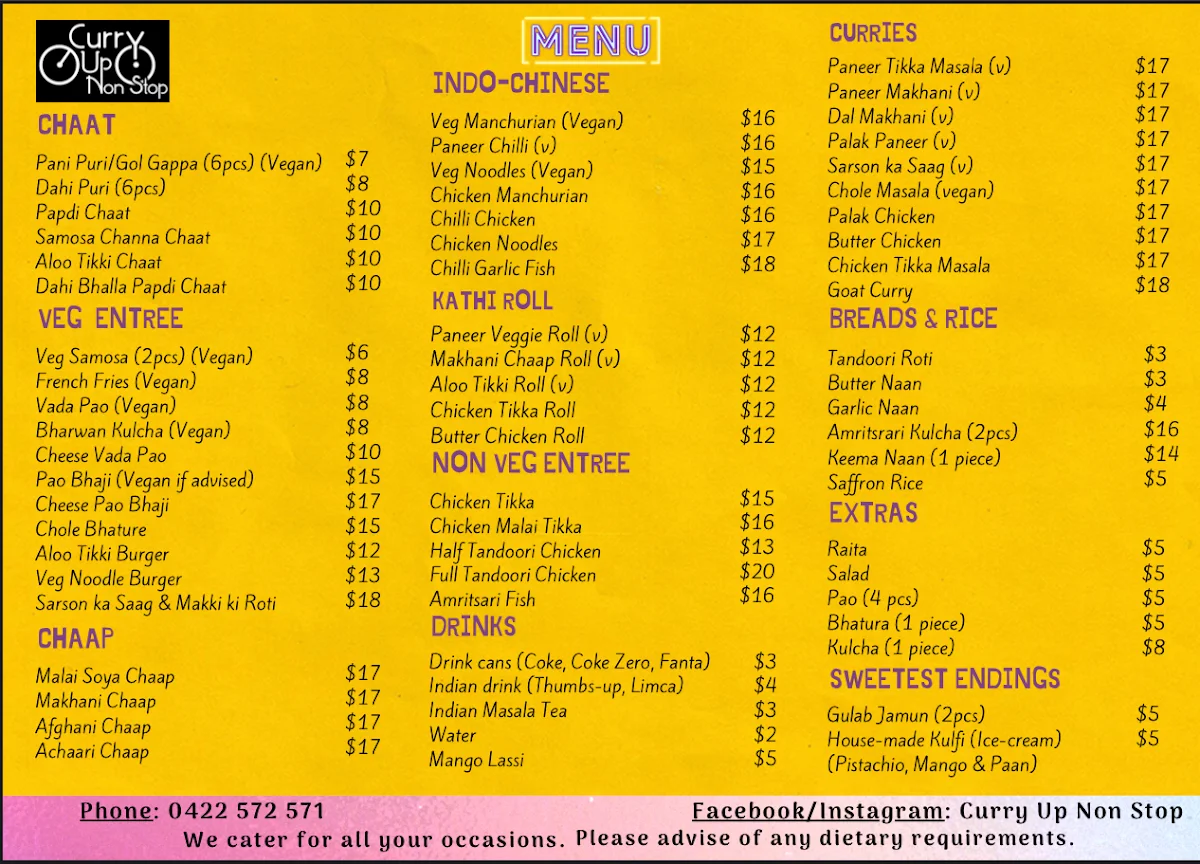 Menu, Curry Up Non Stop