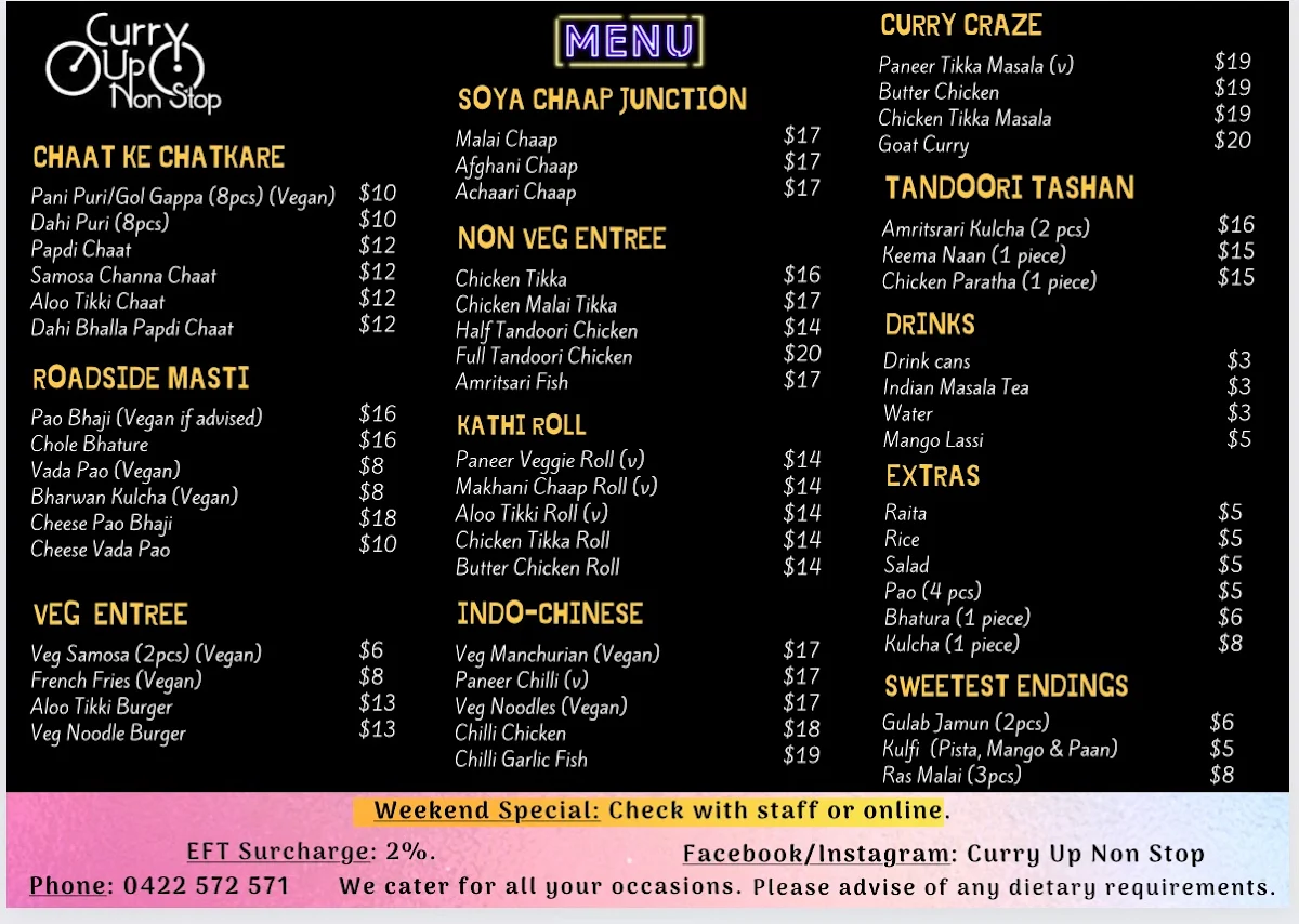 Menu, Curry Up Non Stop
