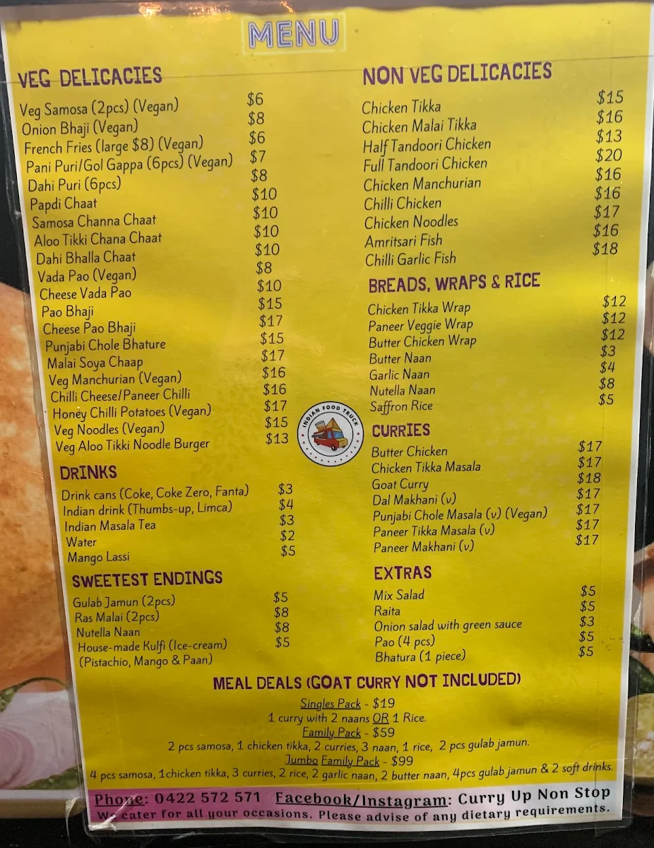 Menu, Curry Up Non Stop