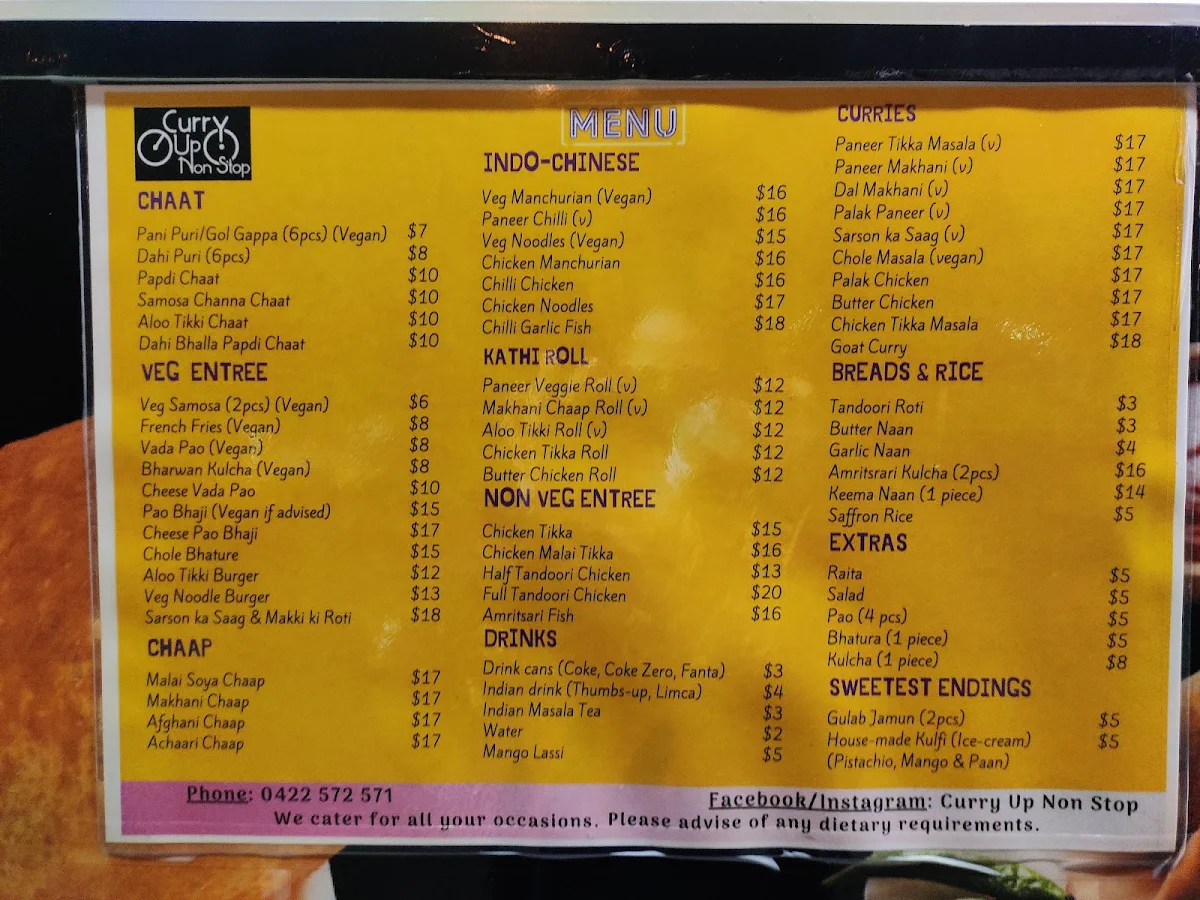Menu, Curry Up Non Stop
