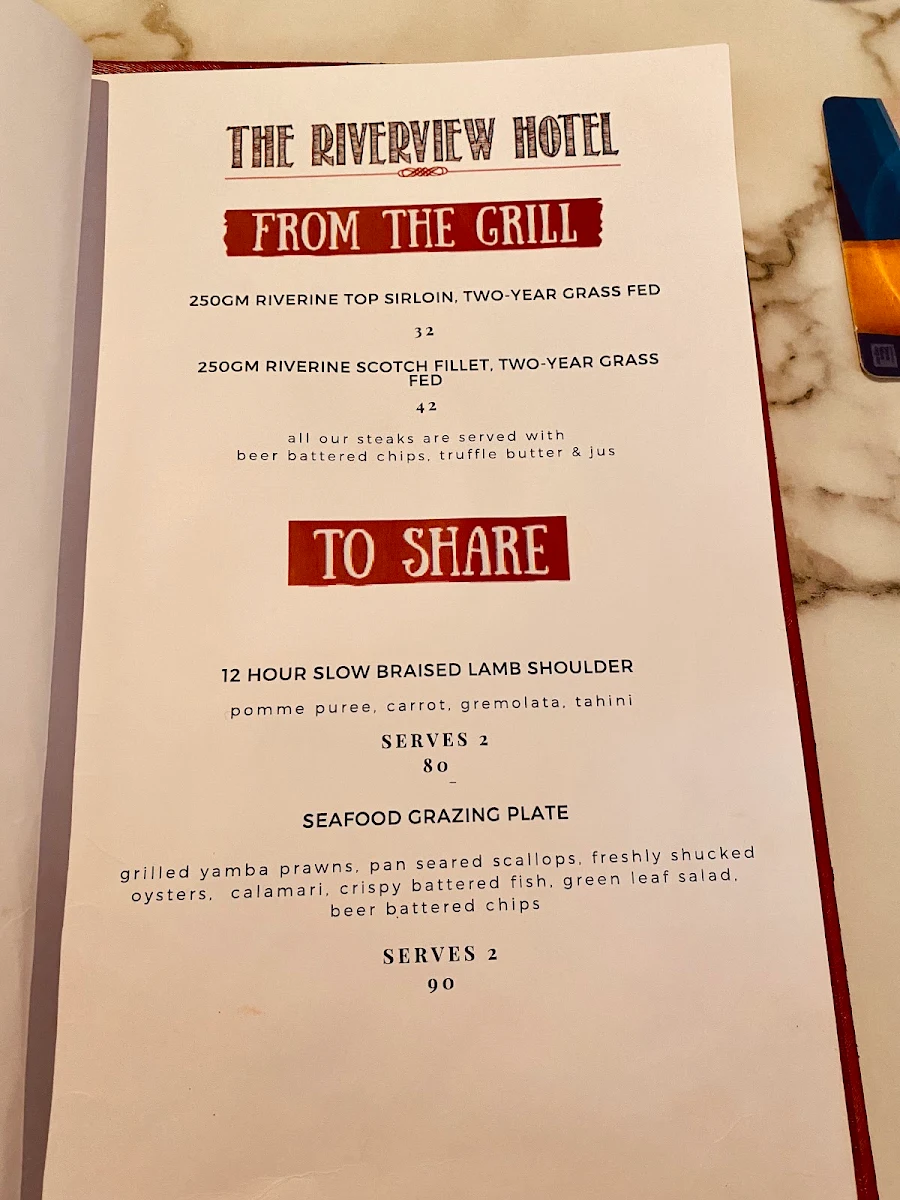 Menu, The Riverview Hotel