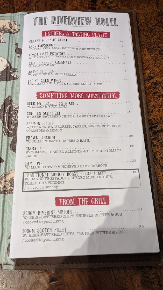 Menu, The Riverview Hotel