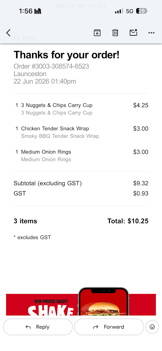 Menu, Hungry Jack's Burgers Launceston