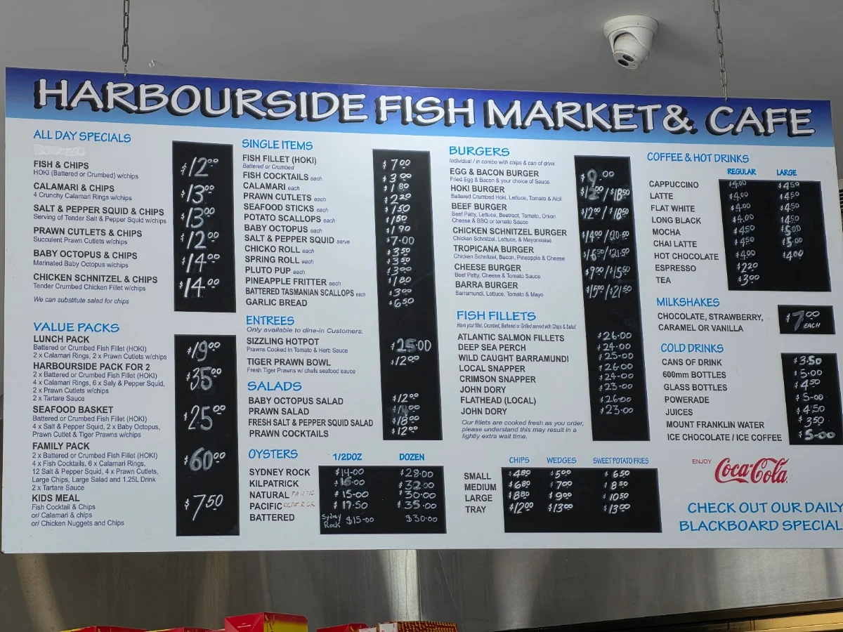 Menu, Harbourside Fish Market and Cafe