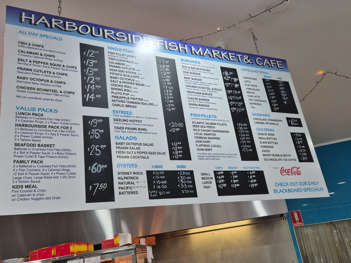 Menu, Harbourside Fish Market and Cafe