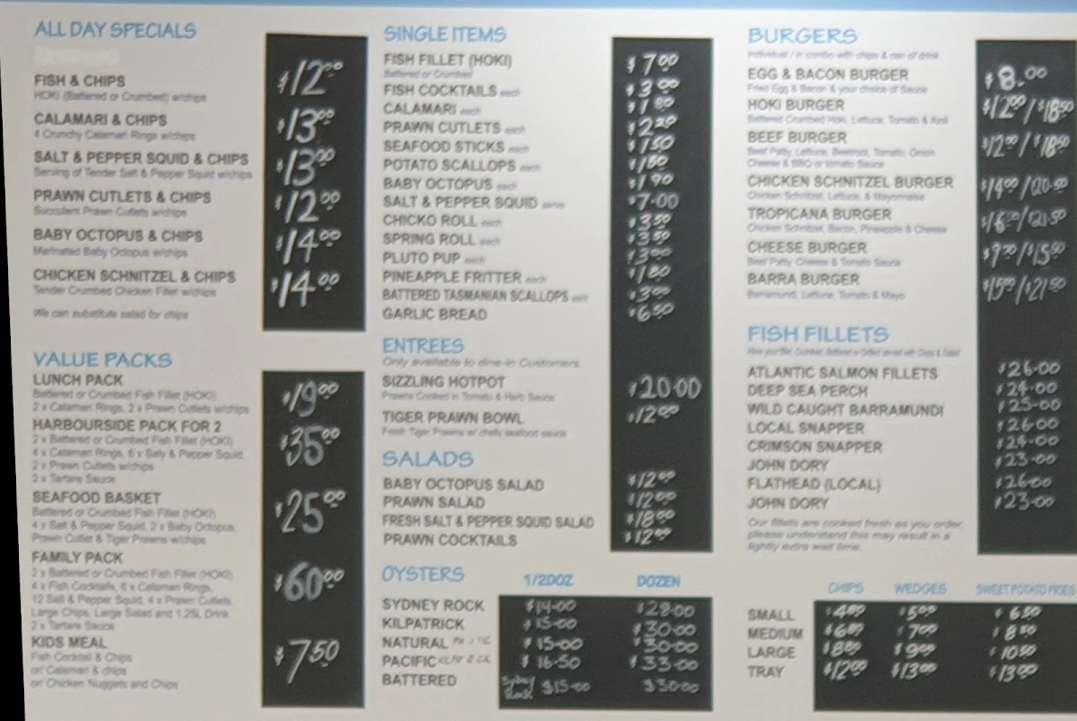 Menu, Harbourside Fish Market and Cafe