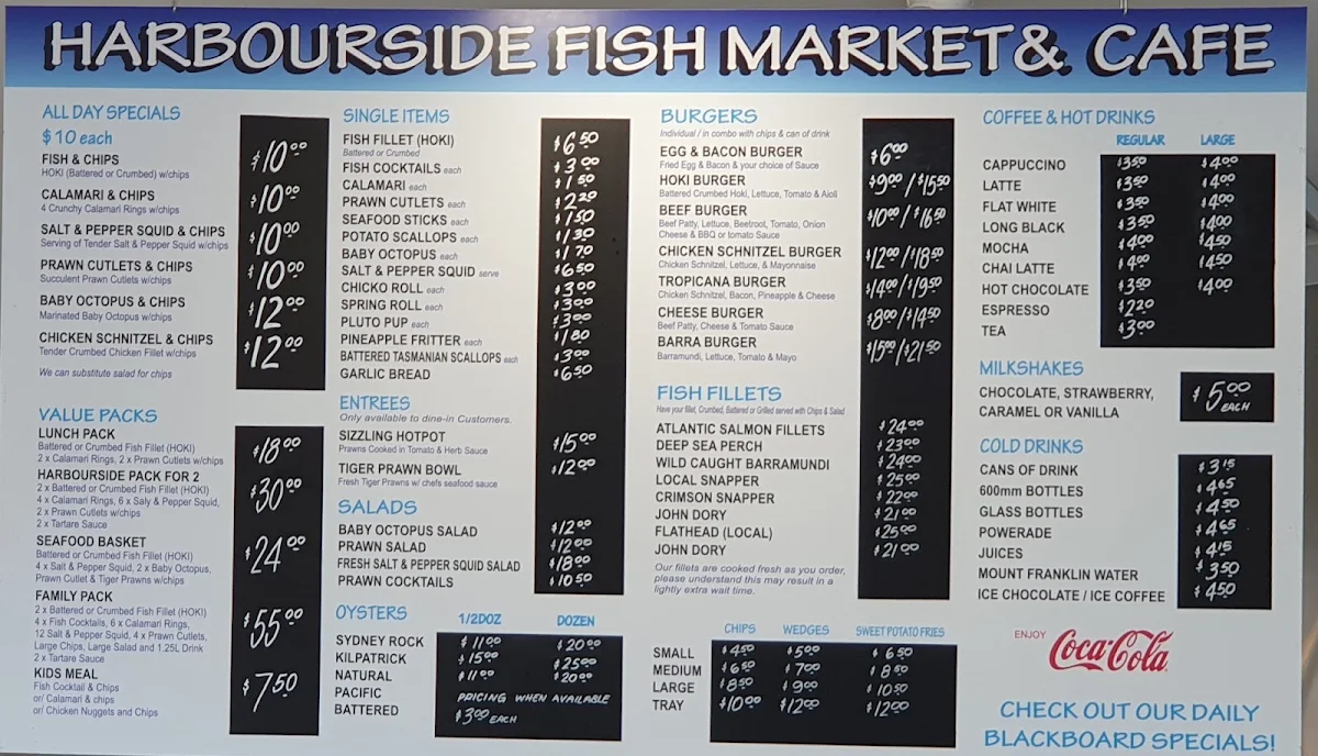 Menu, Harbourside Fish Market and Cafe