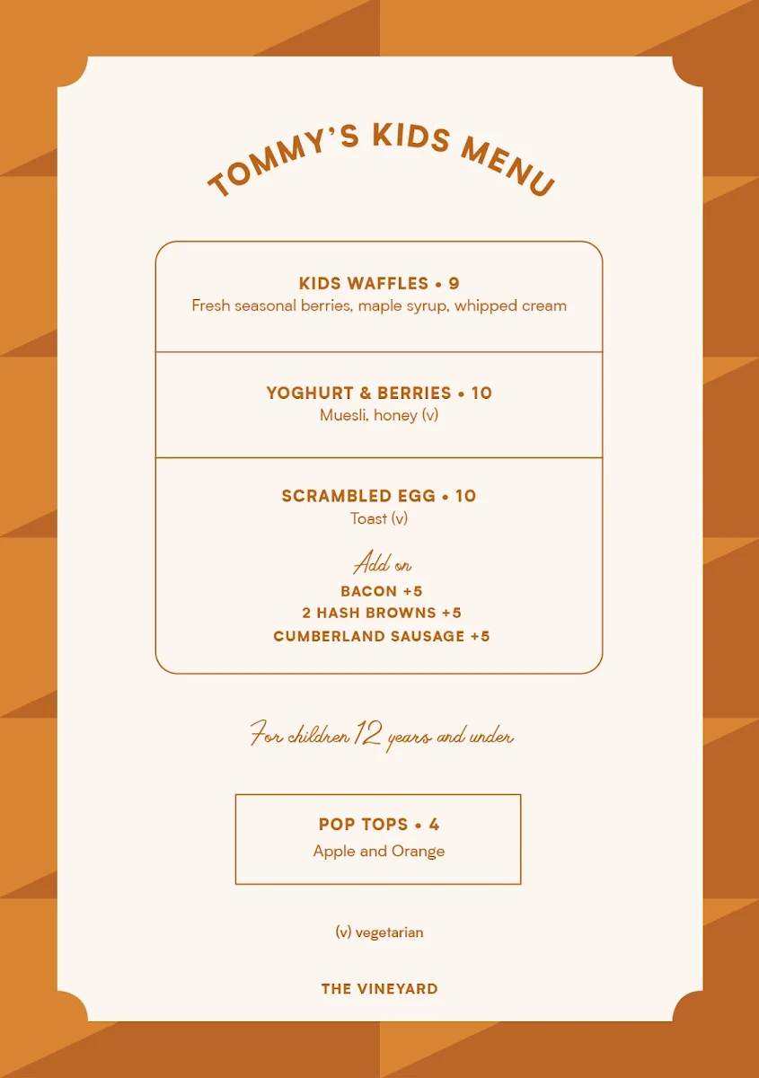 Menu, Tommy's Cafe