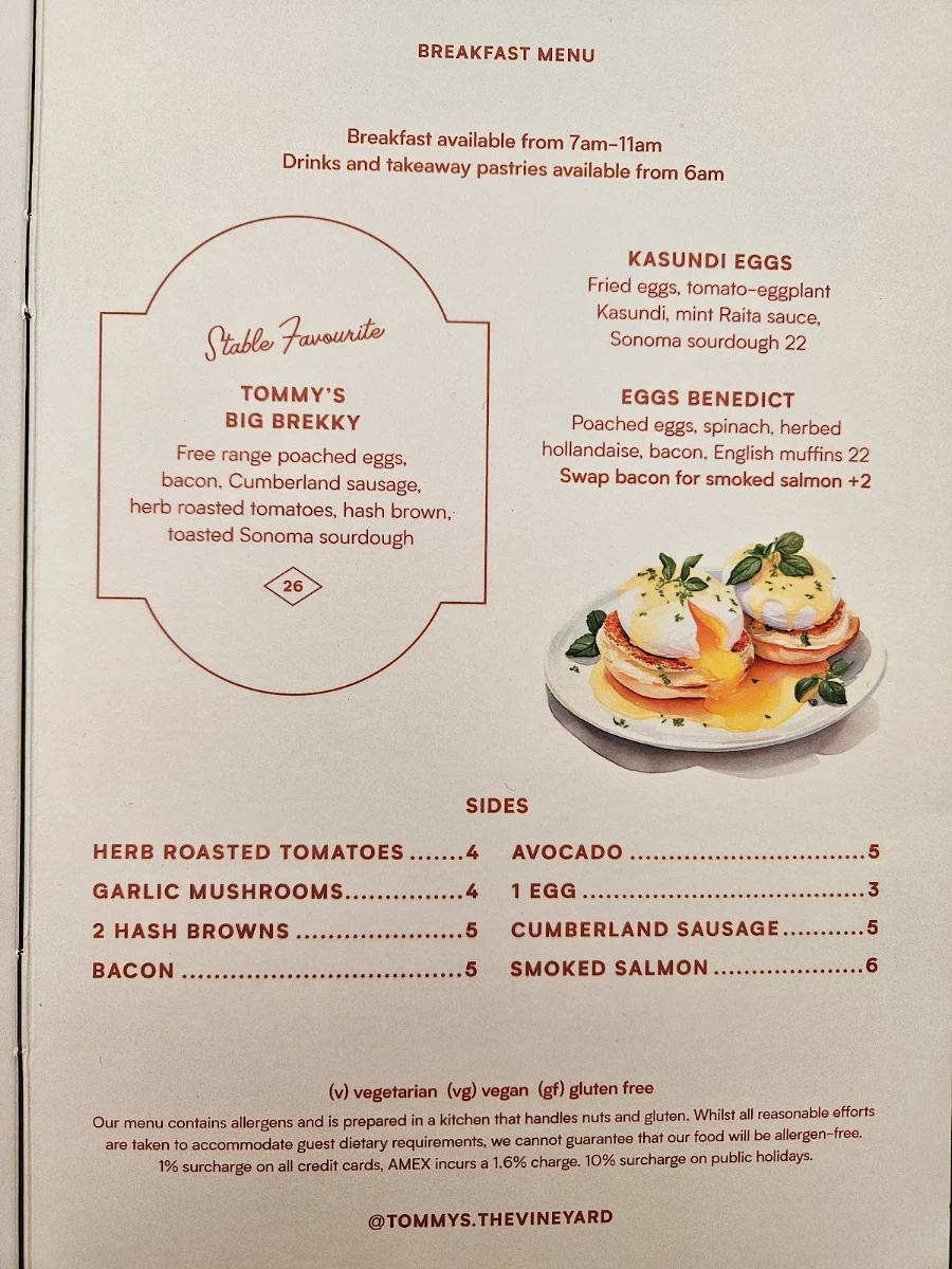 Menu, Tommy's Cafe