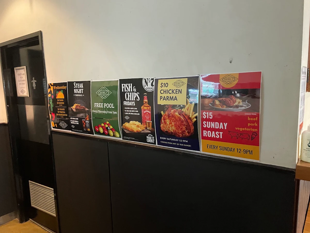 Menu, Hotel Barkly