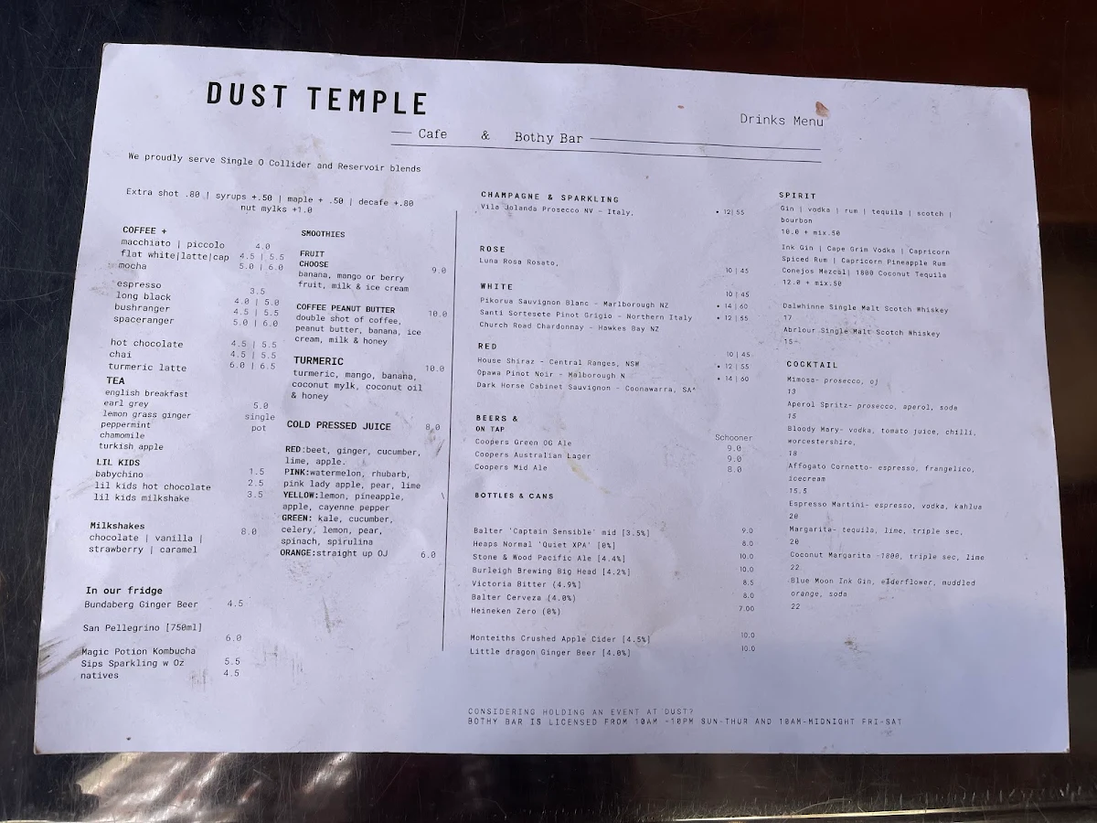 Menu, Dust Temple