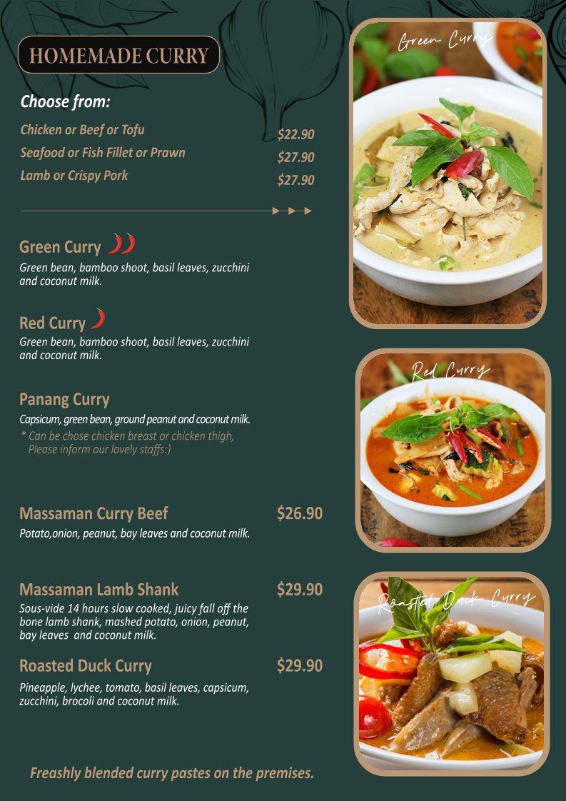 Menu, Absolute Thai, William St