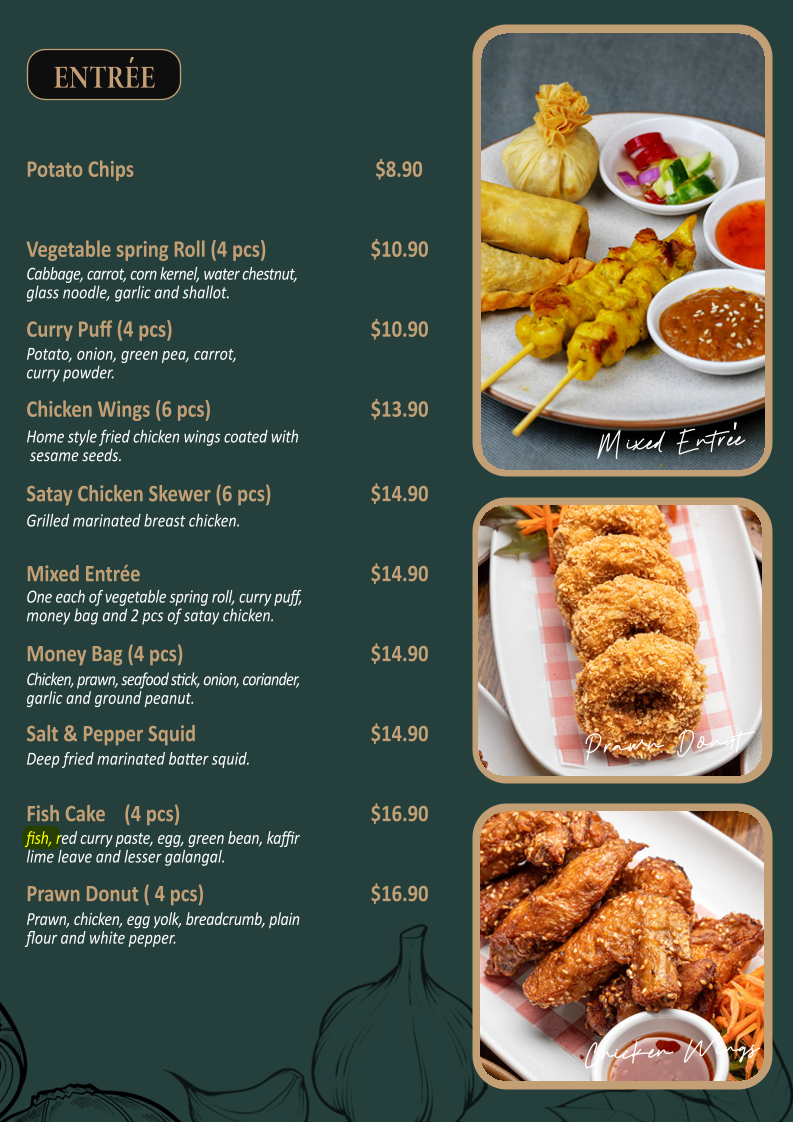 Menu, Absolute Thai, William St
