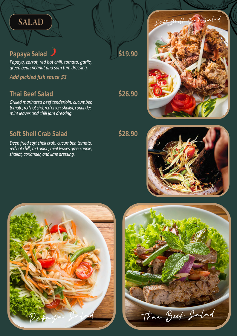 Menu, Absolute Thai, William St