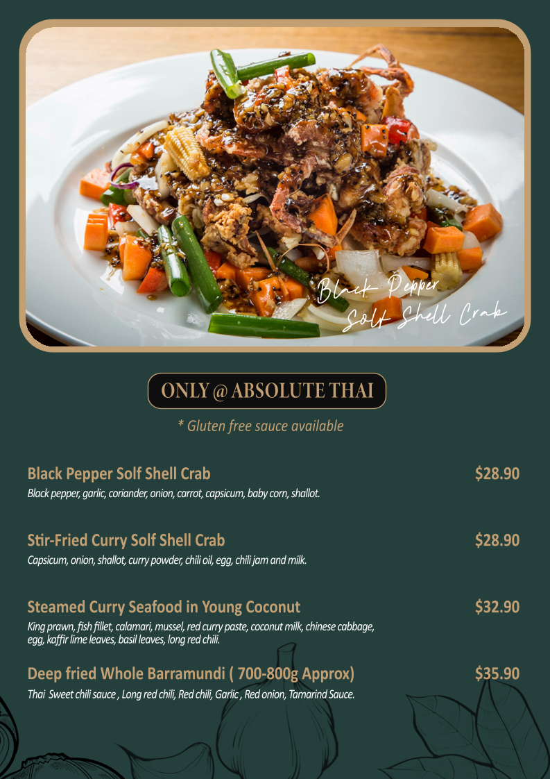 Menu, Absolute Thai, William St