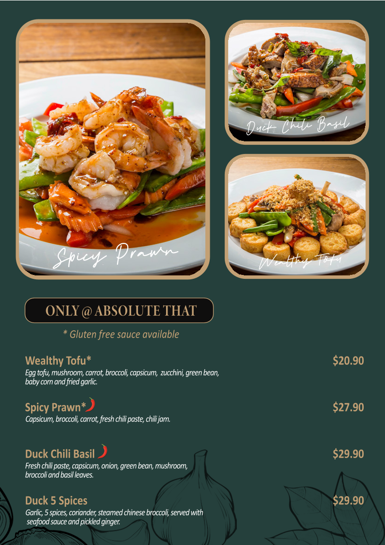 Menu, Absolute Thai, William St