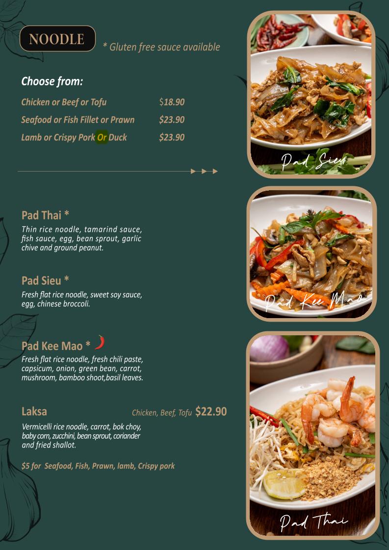 Menu, Absolute Thai, William St