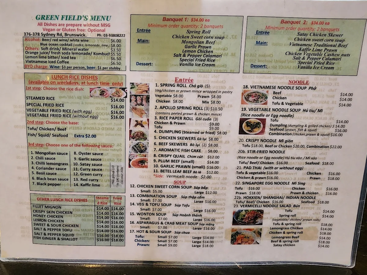 Menu, Green Field