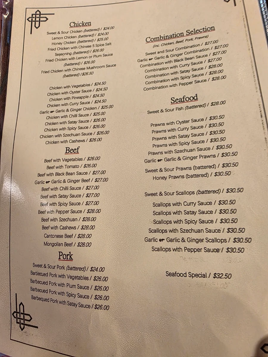 Menu, King Wah Restaurant