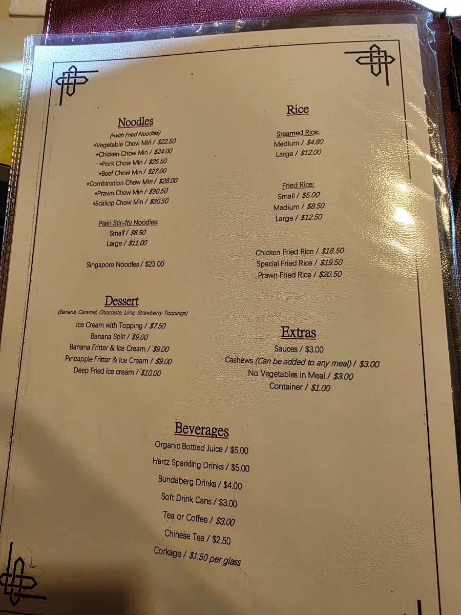 Menu, King Wah Restaurant