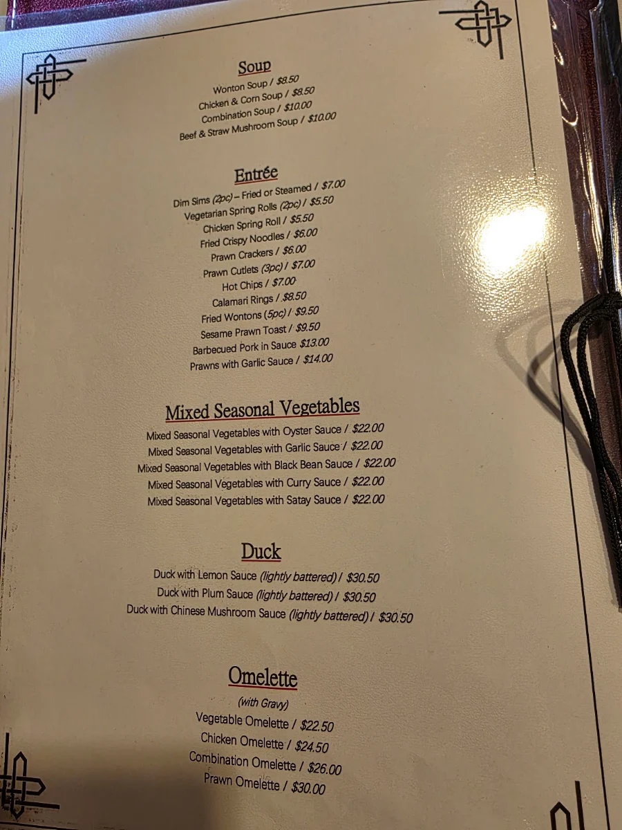 Menu, King Wah Restaurant