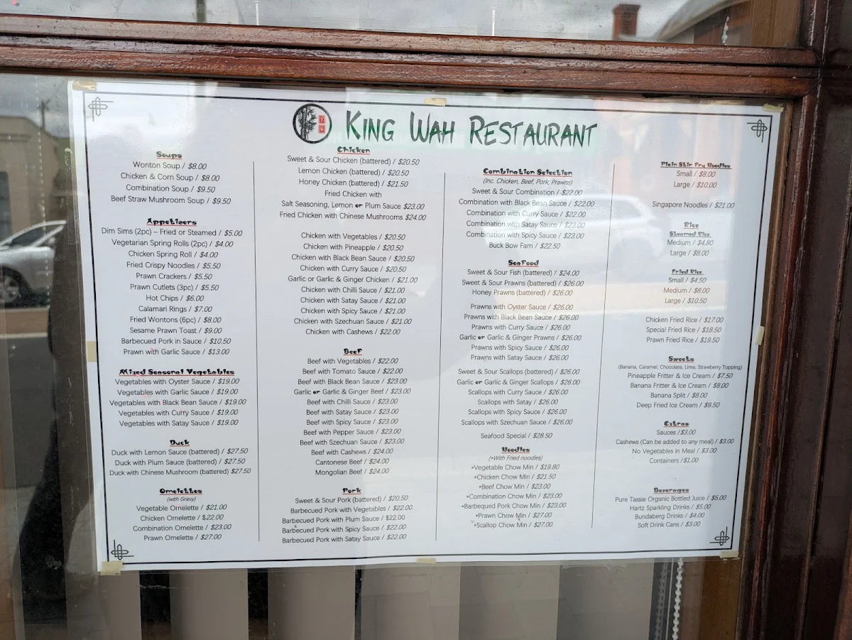 Menu, King Wah Restaurant