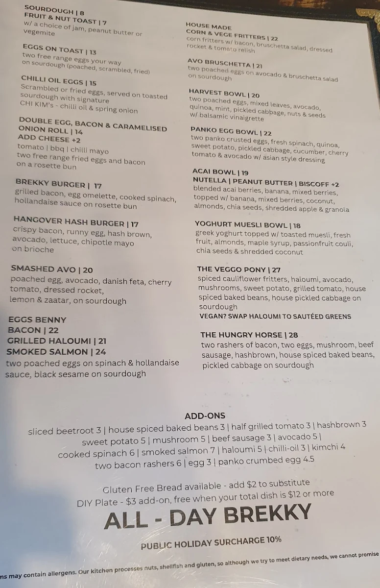 Menu, The Stable Cafe