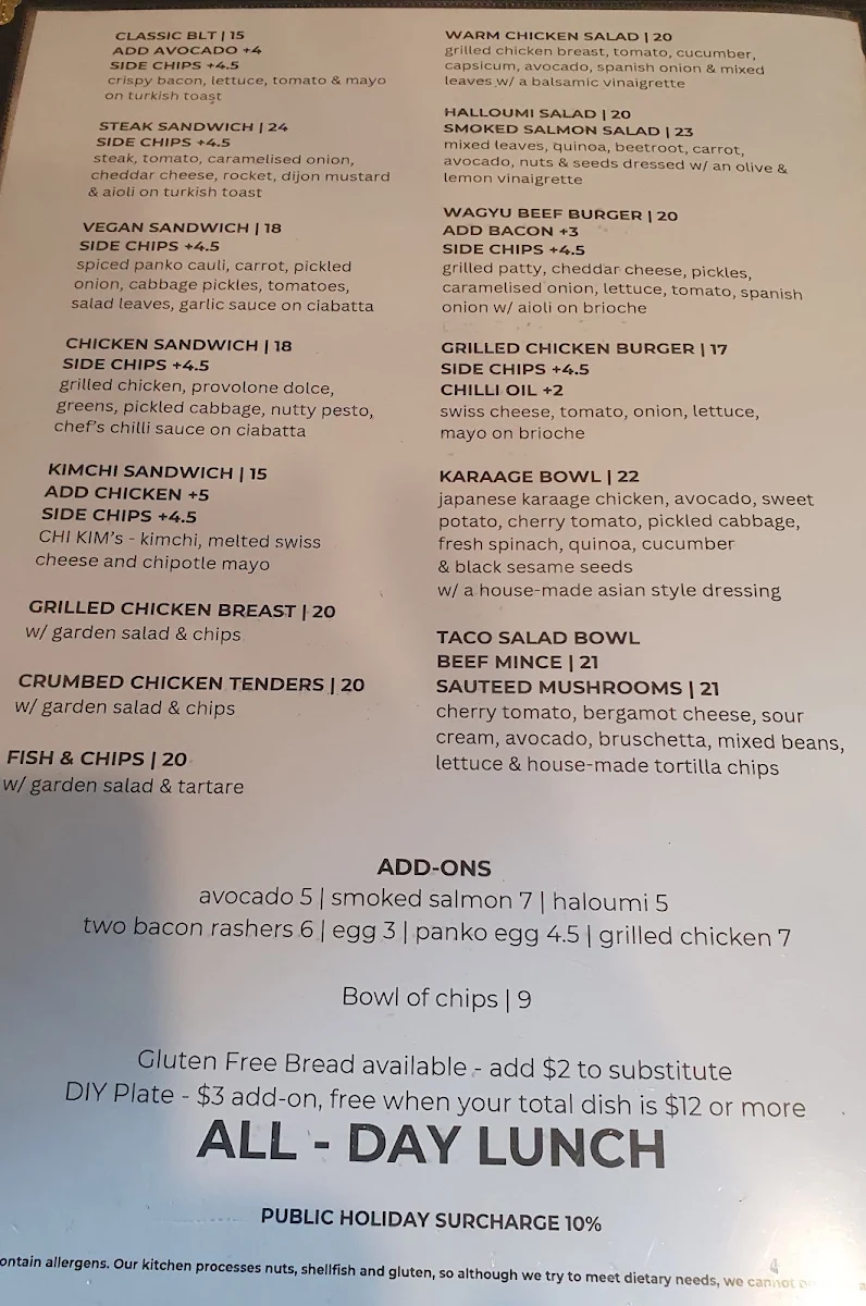 Menu, The Stable Cafe