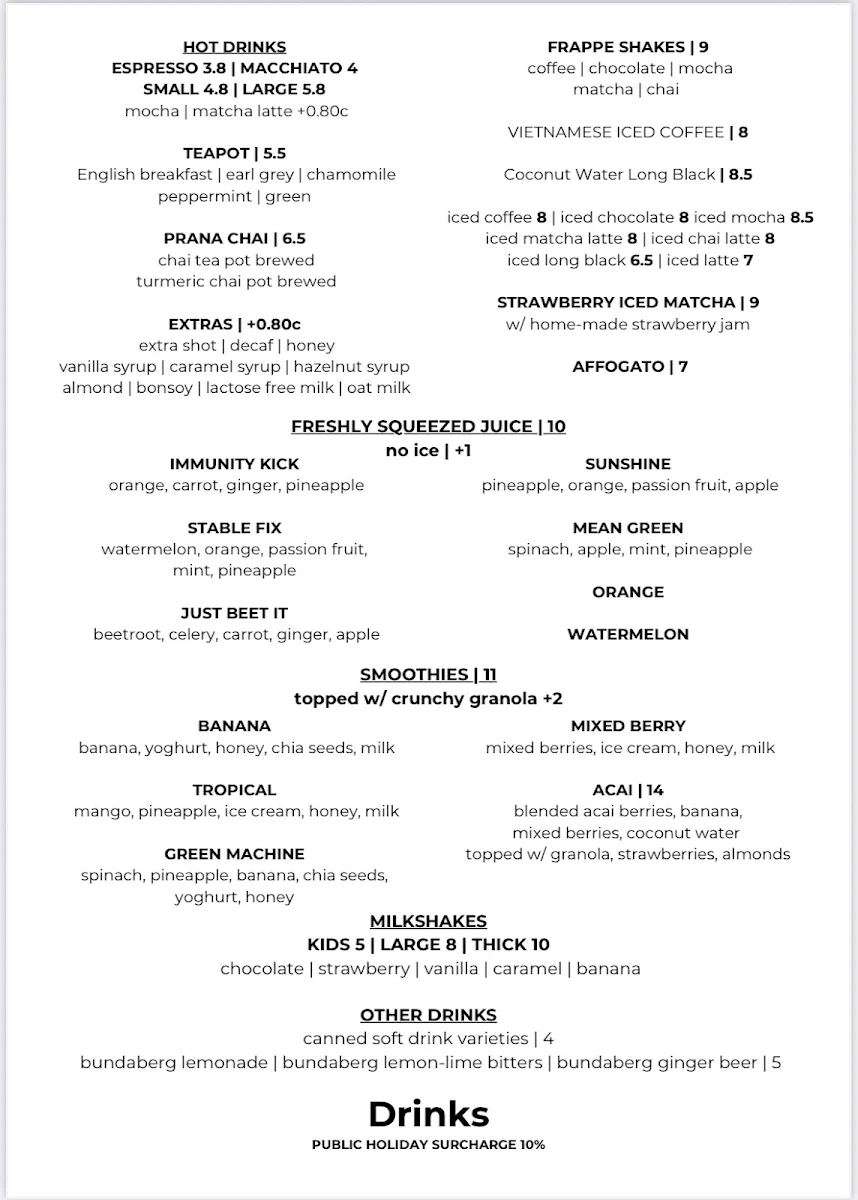 Menu, The Stable Cafe
