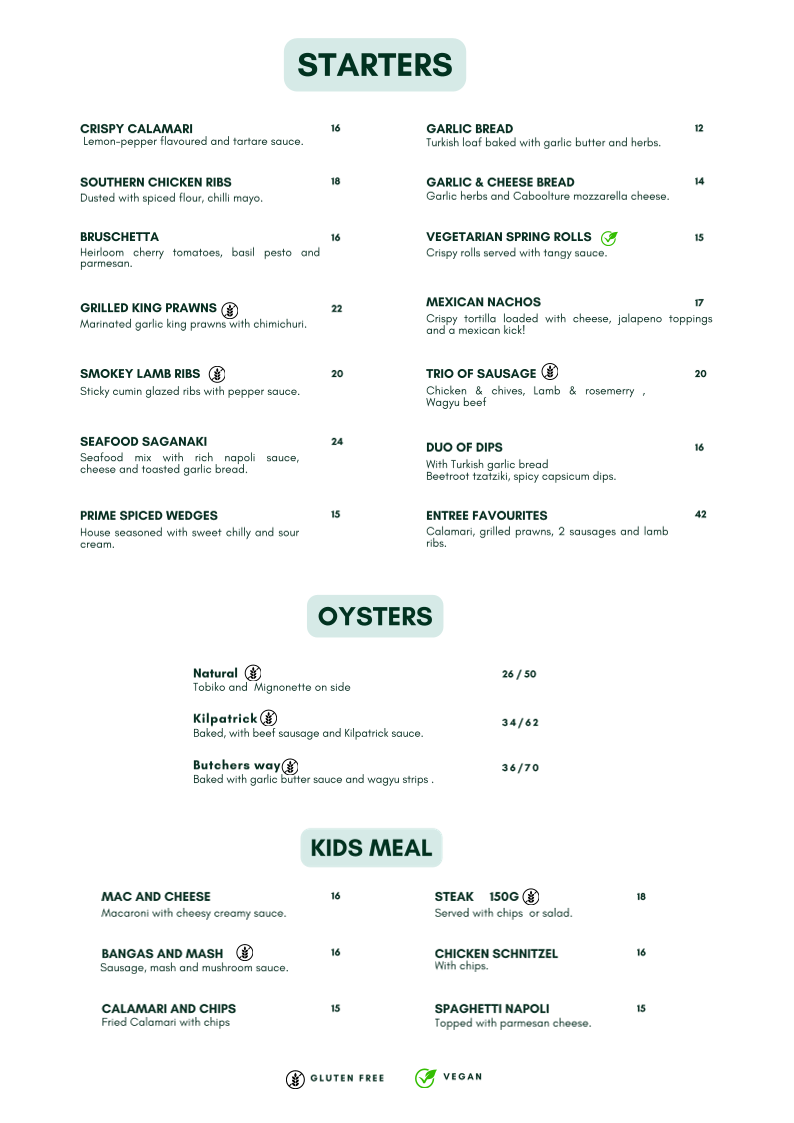 Menu, Butcher's Prime Shepparton