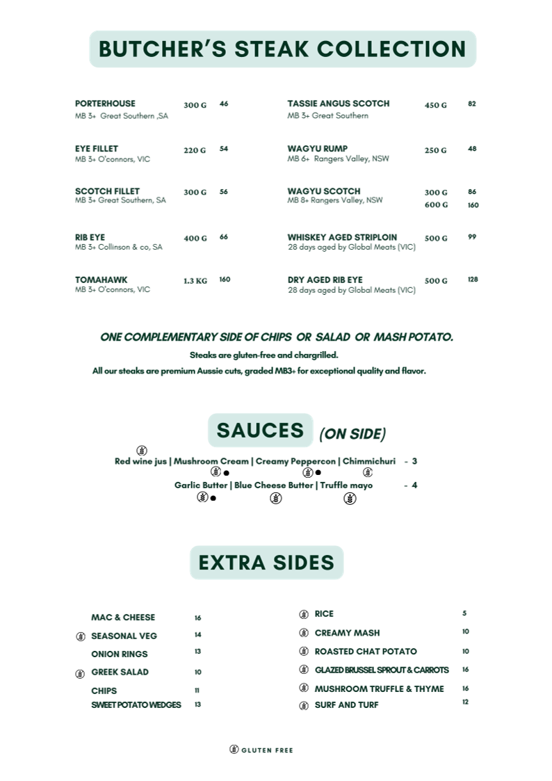 Menu, Butcher's Prime Shepparton