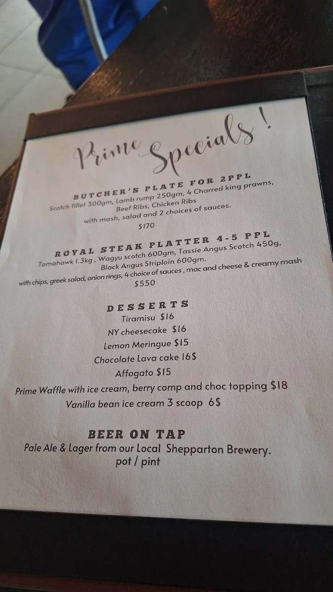 Menu, Butcher's Prime Shepparton