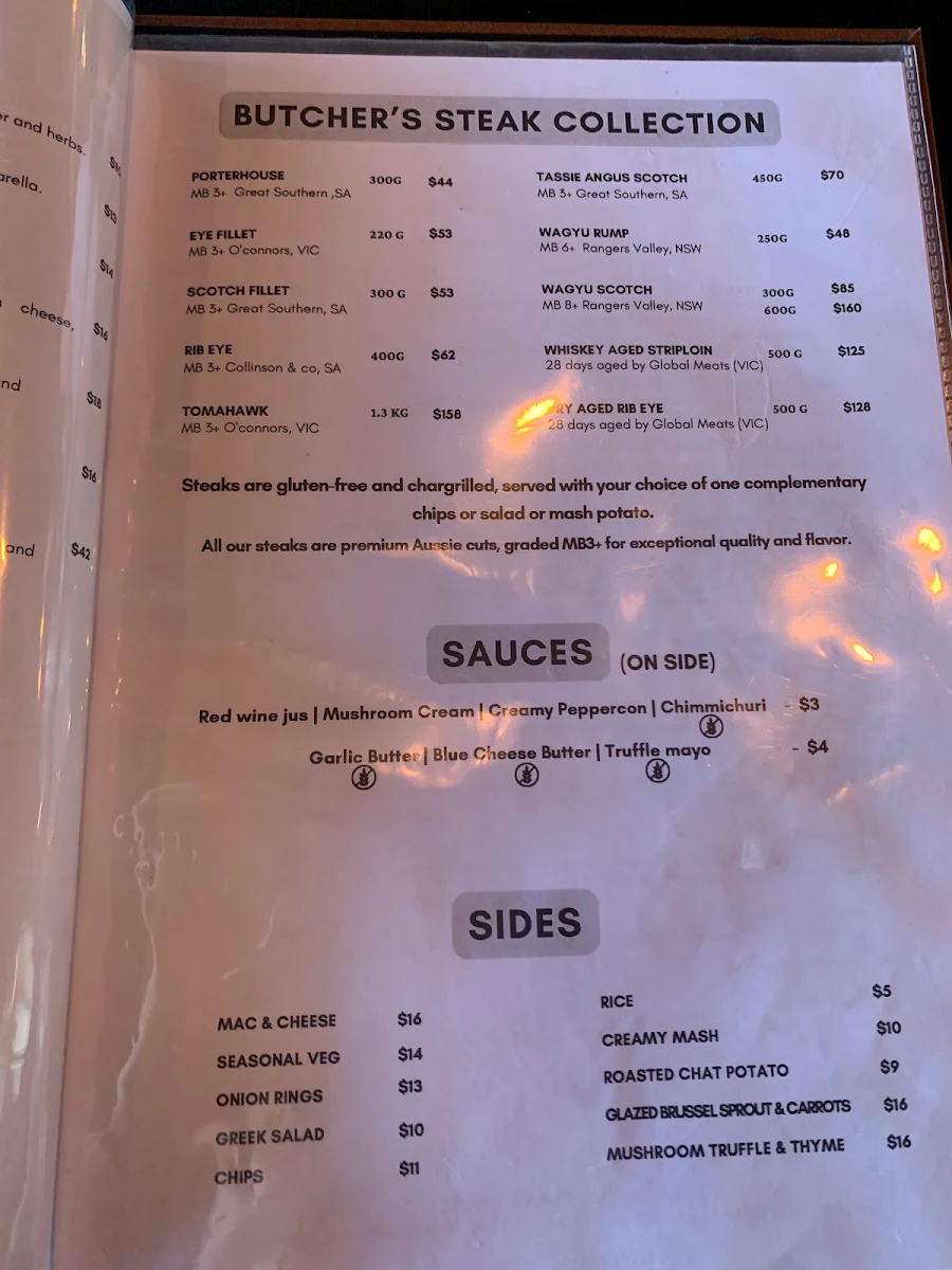 Menu, Butcher's Prime Shepparton