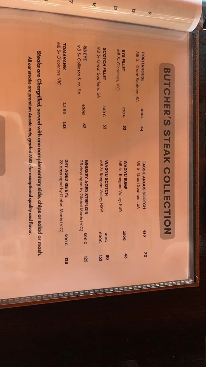 Menu, Butcher's Prime Shepparton