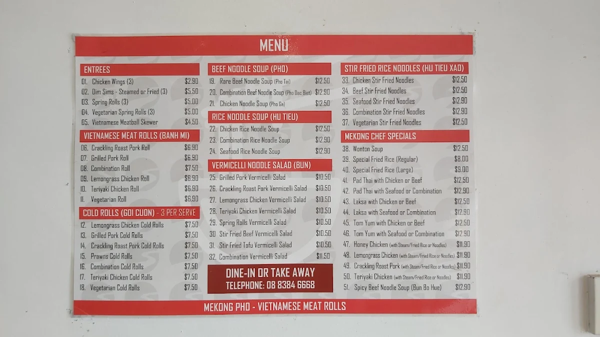 Menu, Mekong Phở