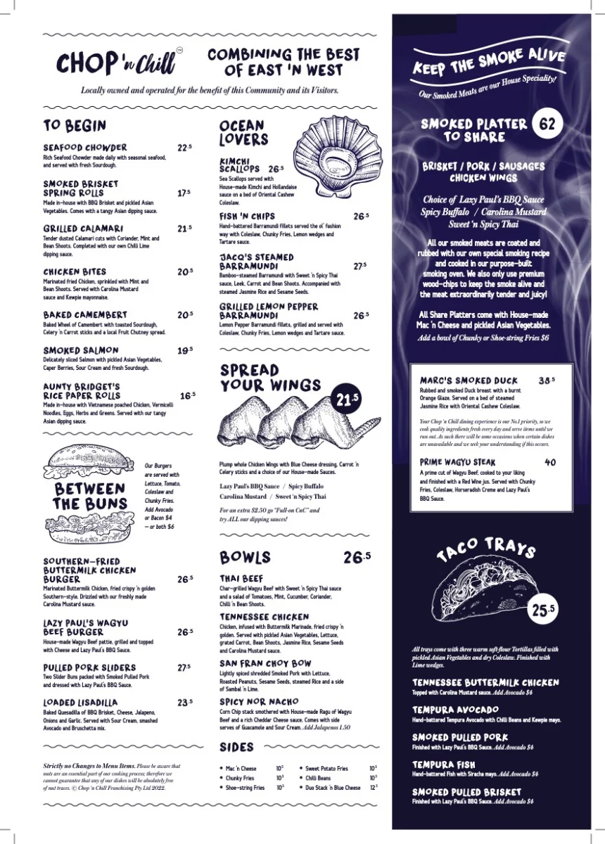 Menu, Chop 'n Chill