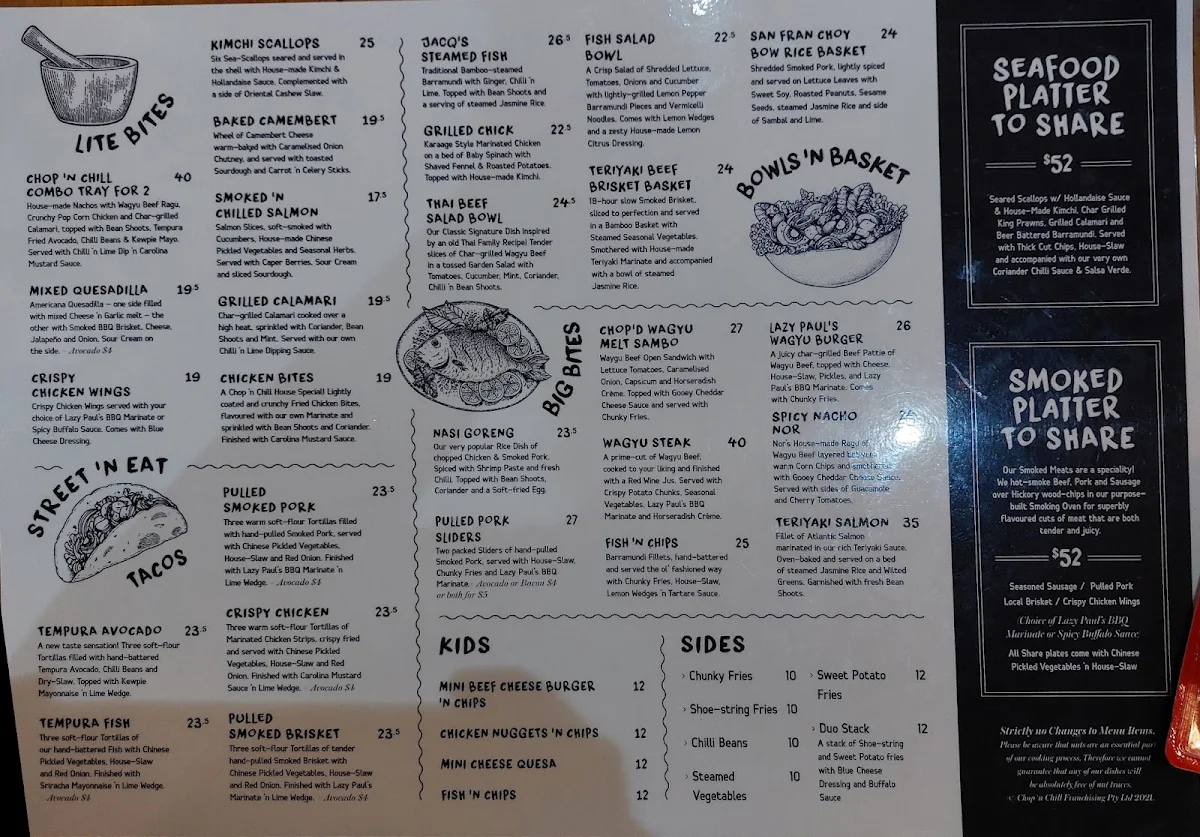 Menu, Chop 'n Chill