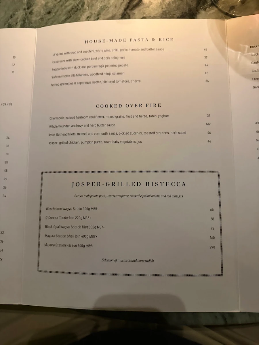 Menu, Henrys