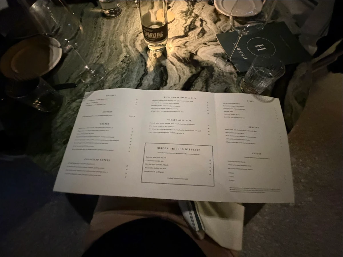 Menu, Henrys