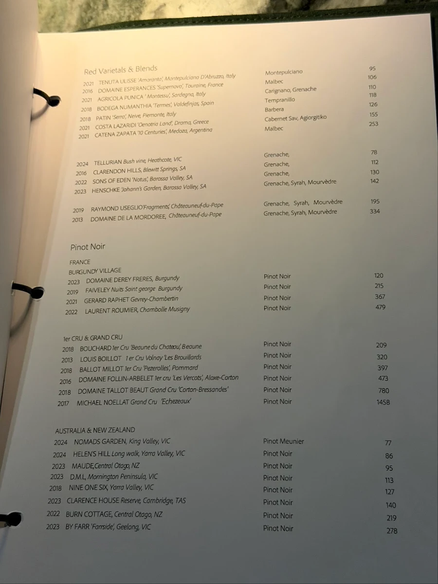 Menu, Henrys